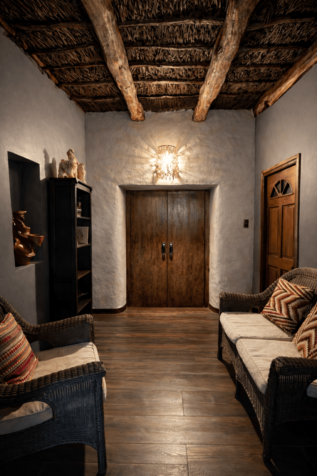 Vestíbulo interior con techumbre de chañar